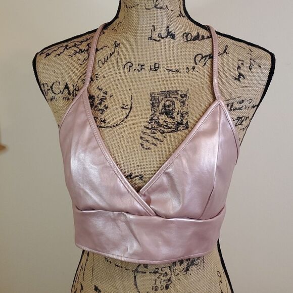 Shein pink metallic halter style crop top size Large - Picture 1 of 9